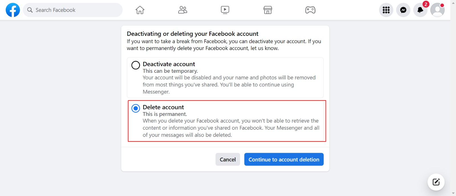 To permanently delete your account, follow these steps:
