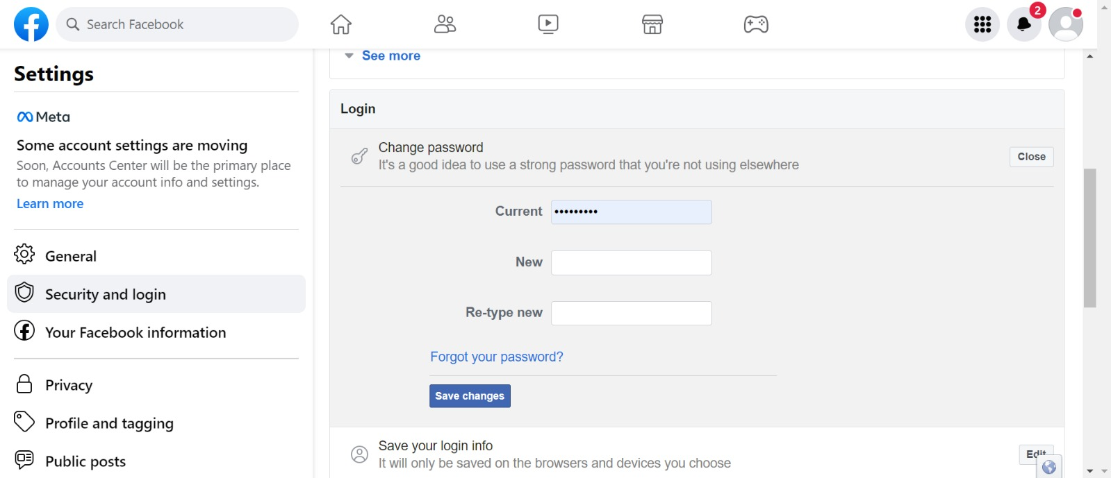 Settings Privacy Facebook/ change Facebook password 