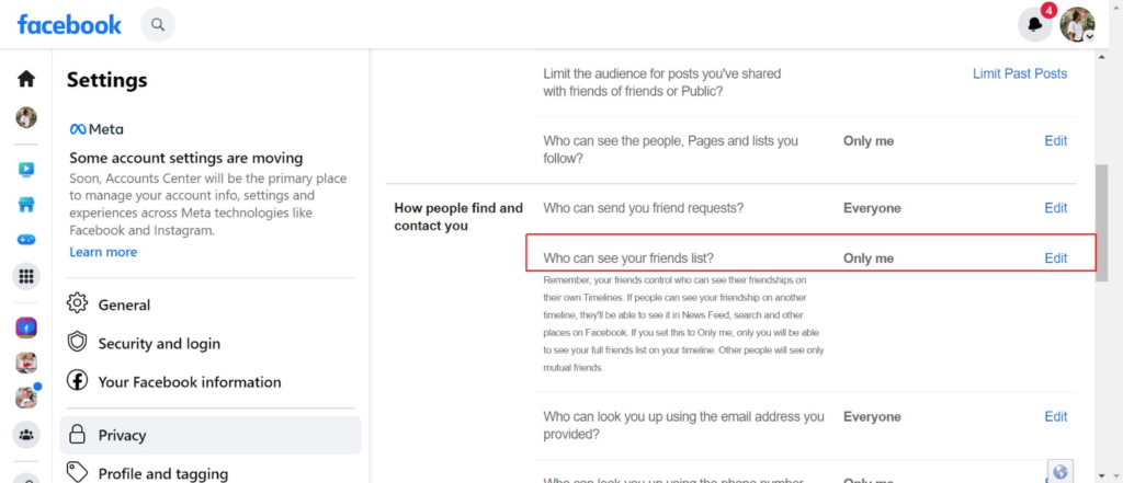 Settings Privacy Facebook - How to hide friends list 