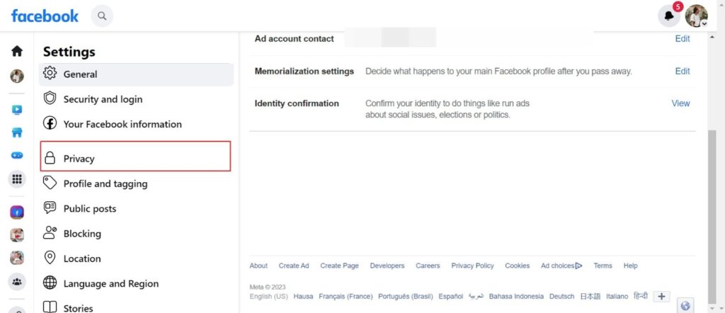 facecbook privacy setting
